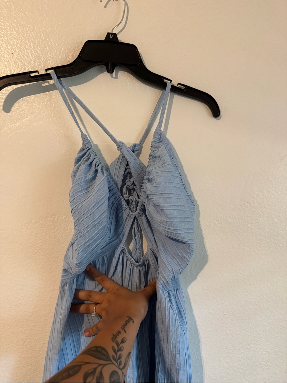 SHEIN Pale Blue Textured Spaghetti Strap Dress